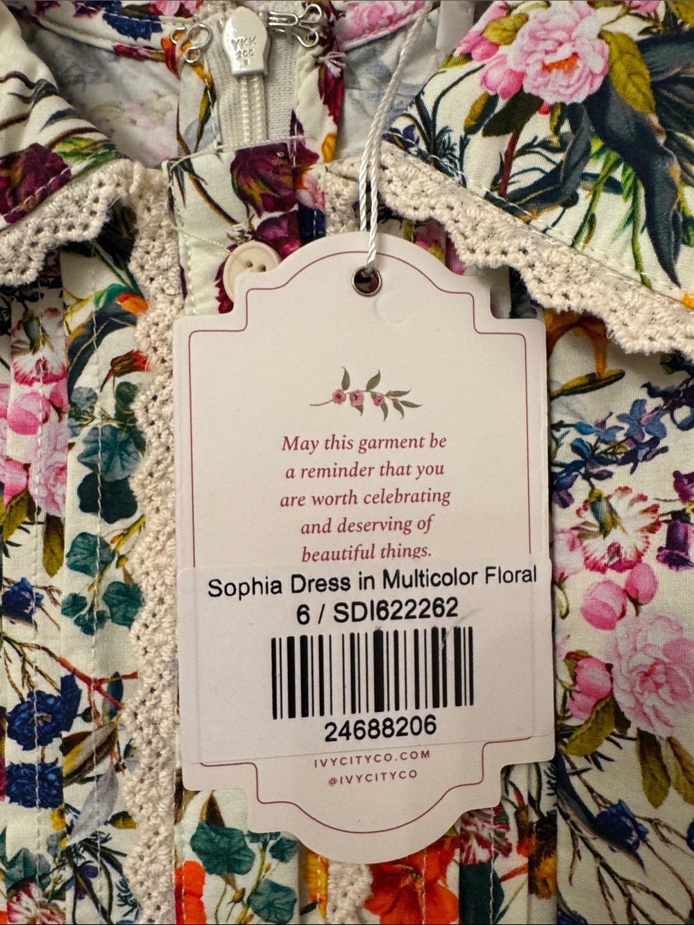 Ivy City Co Floral Puff Sleeve Cream Dress with Multicolor Blooms - Picture 7 of 7